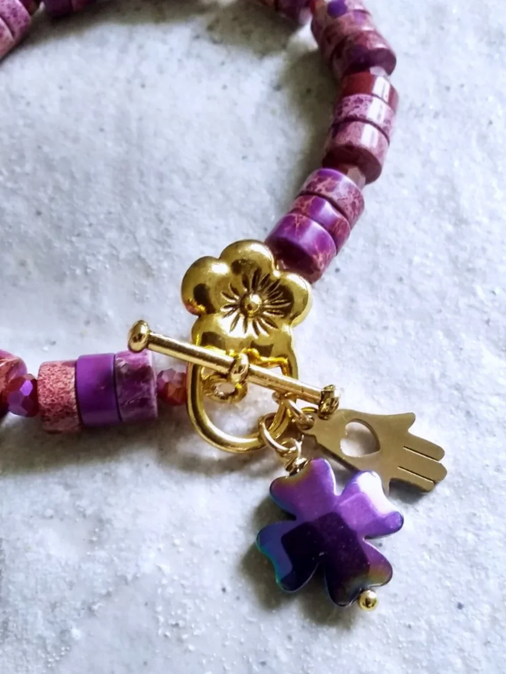 Luck & Blessings! Pink Mauve & Purple Hues Sea Sediment Jasper Stretch Bracelet